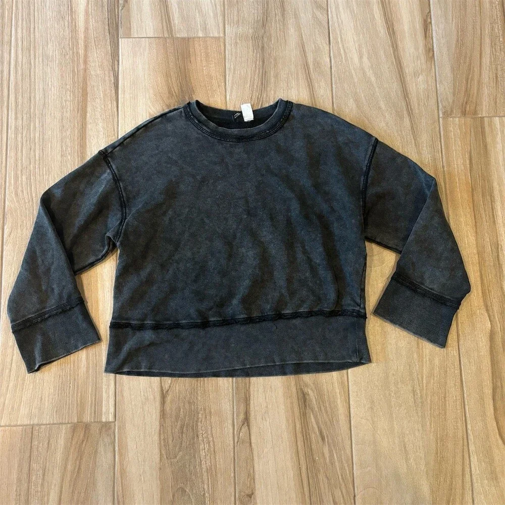 H&M Divided Sweatshirt Womens Size S Black Crew Neck Pullover Washed Look